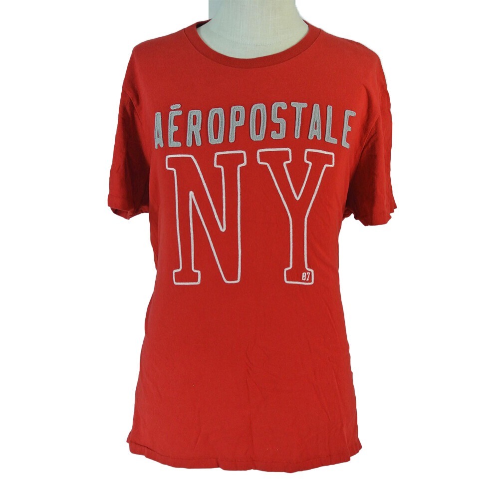 Aeropostale T-Shirt Men 2XL Red NY Logo Short Sleeve Crew Neck Cotton Preppy